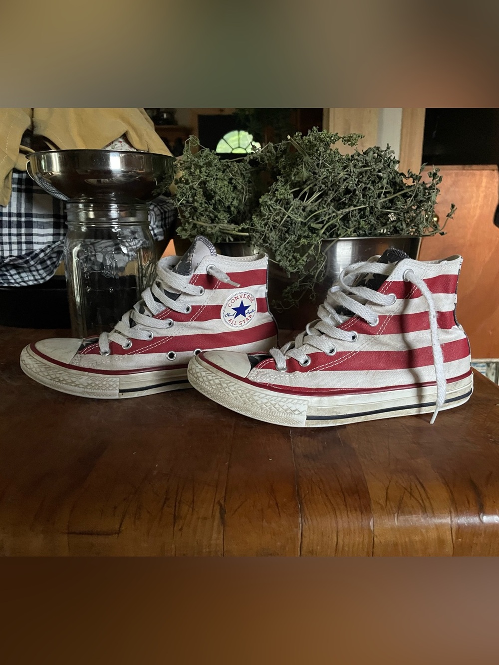 Converse Kids Red & White Striped High-Top Sneakers